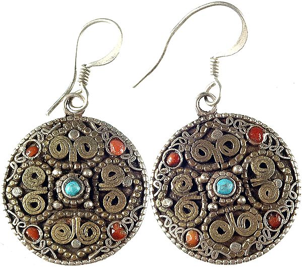 Mandala Earrings with Coral and Turquoise