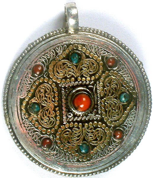 Mandala Filigree Pendant with Coral and Turquoise
