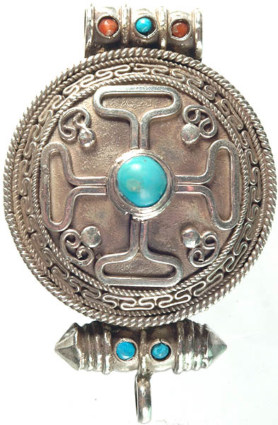 Mandala Gau Box Pendant with Coral and Turquoise