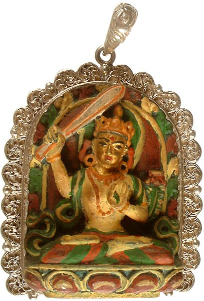 Manjushri - Bodhisattva of Transcendent Wisdom with Filigree Aureole Border