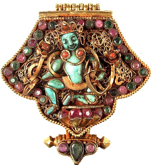 Manjushri Gold Plated Gau Box Pendant with Goddess Green Tara at Front