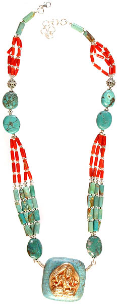 Manjushri Necklace with Coral and Turquoise