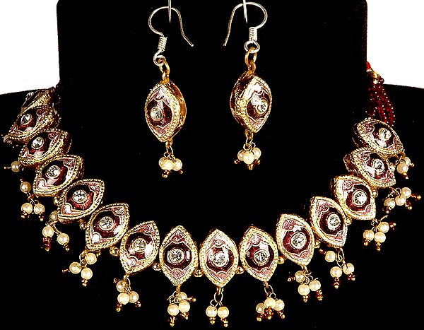 Maroon Marquis Beaded Necklace and Earrings