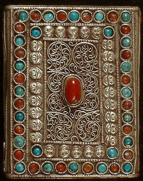 Matchbox Holder with Coral, Turquoise and Filigree