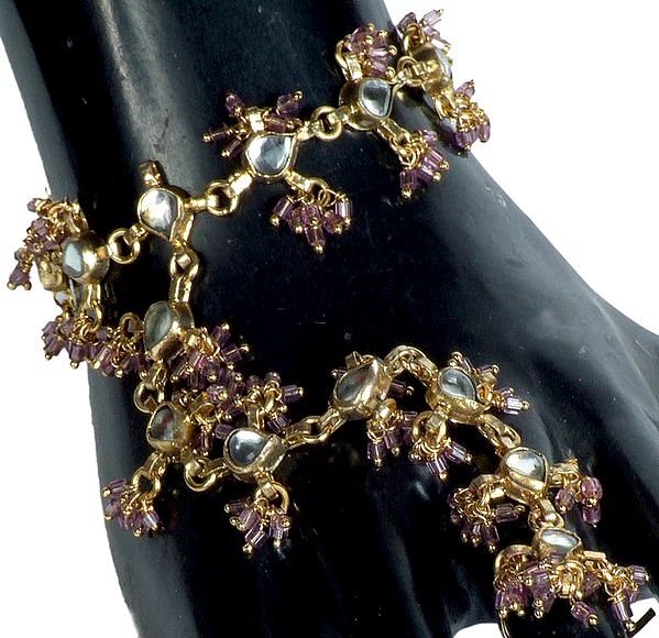 Mauve Kundan Slave Bracelet with Glass Beads