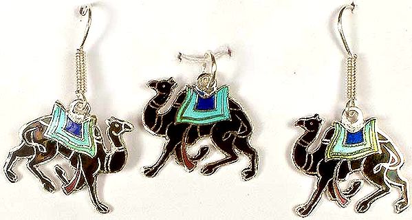 Meenakari Camel Pendant with Matching Earrings Set