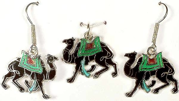 Meenakari Camel Pendant With Matching Earrings Set