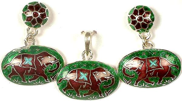 Meenakari Elephant Pendant & Earrings Set