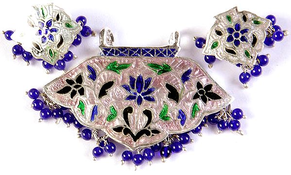 Meenakari Floral Pendant with Earrings Set