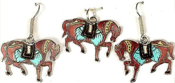 Meenakari Horse Pendant & Earrings Set