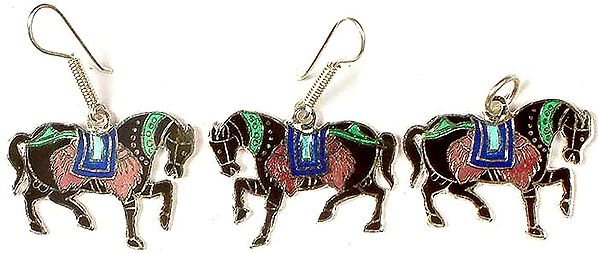 Meenakari Horse Pendant with Matching Earrings Set