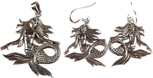 Mermaid Pendant with Earrings Set