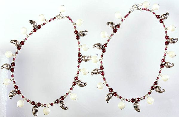 Monalisa and Garnet Anklets with Mango Motifs (Price Per Pair)