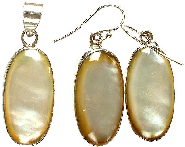 MOP Oval Pendant with Matching Earrings Set