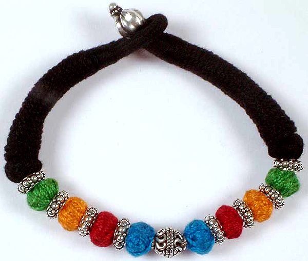 Multi Color Cord Bracelet With Sterling Beads