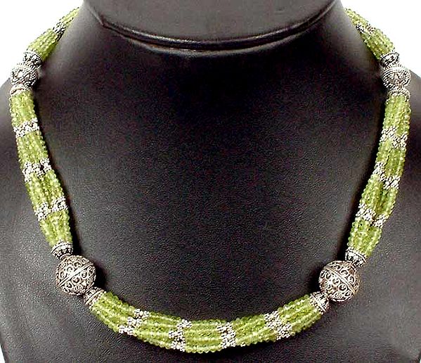 Multi Strand Necklace of Faceted Peridot