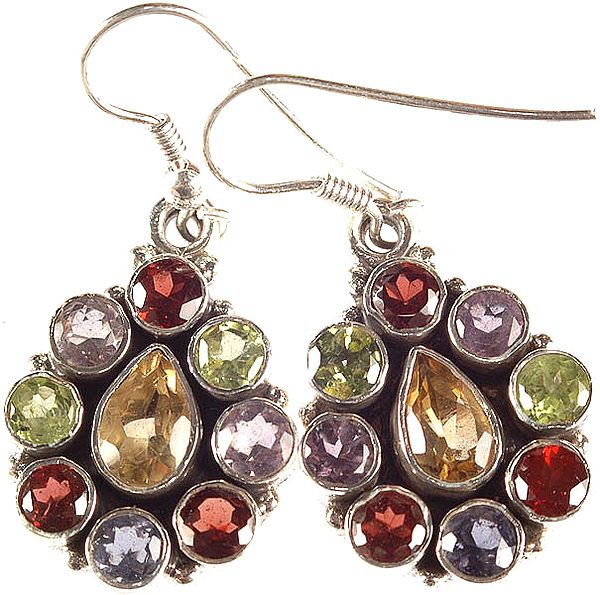 Multi-color Faceted Gemstones Earrings (Garnet, Amethyst, Peridot, Citrine and Iolite)