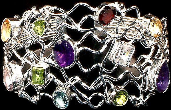 Multi-Color Gemstone Bracelet with Sterling Wire