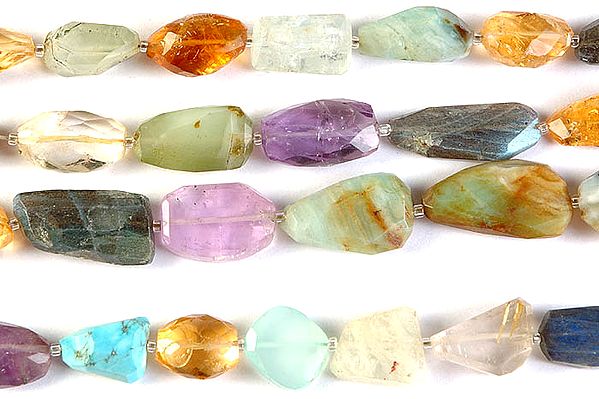 Multi-color Gemstone Faceted Tumbles (Amethyst, Labradorite, Turquoise, Rainbow Moonstone, Citrine, Peru Chalcedony, Aquamarine and Chrysoprase)
