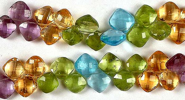 Multicolor Gemstone Faceted Rhombuses (Amethyst, Citrine, Blue Topaz and Peridot)