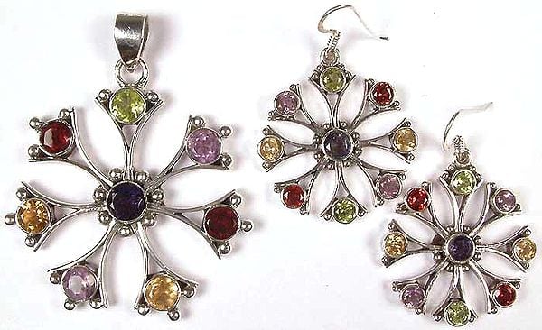 Multicolor Pendant and Earrings Set