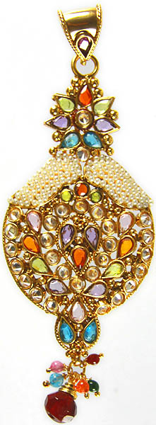 Multi-Color Polki Crown Pendant with Cut Glass