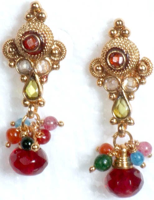 Multi-Color Polki Post Earrings with Cut Glass