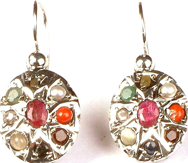 Navaratna Earrings with Central Ruby