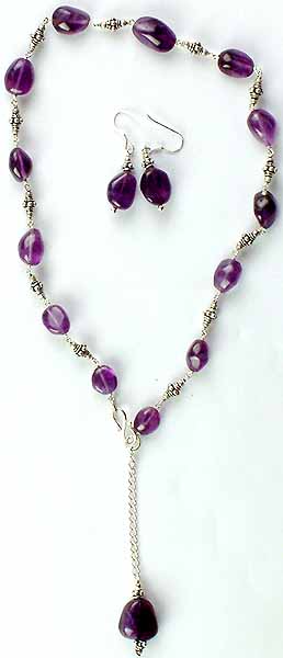 Necklace and Earrings Set of Amethyst Nuggets