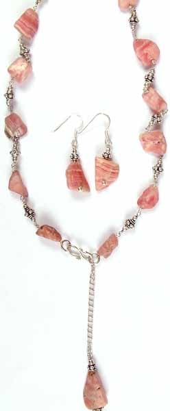 Necklace and Earrings Set of Chunky Rhodochrosite Nuggets