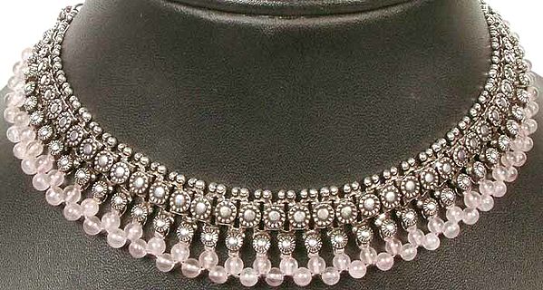 Necklace from Rajasthan with Beaded Rose Quartz