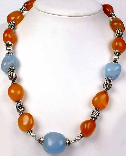 Necklace of Blue and Brown Chalcedony