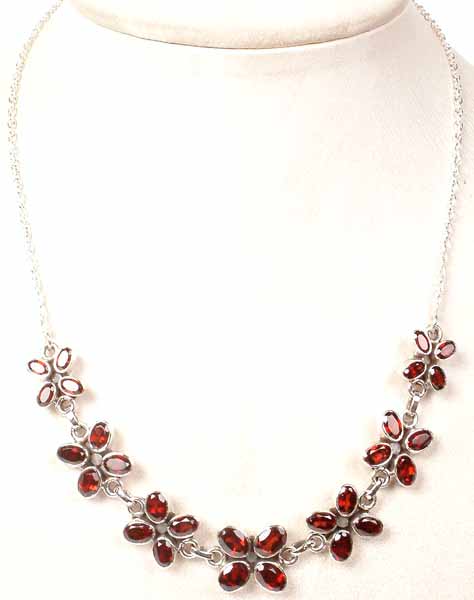 Necklace of Faceted Garnet Flowers