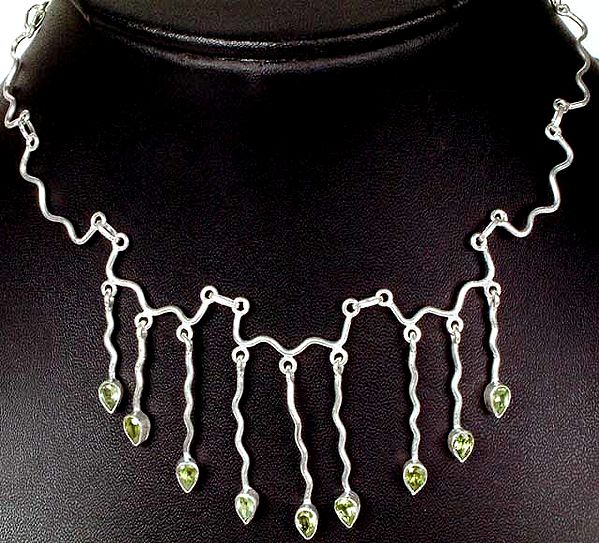 Necklace of Faceted Peridot Wires