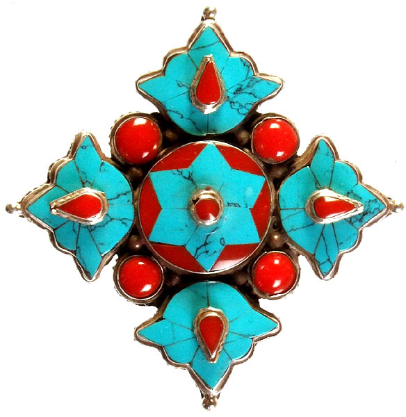 Nepalese Gau Box Inlay Pendant with Coral