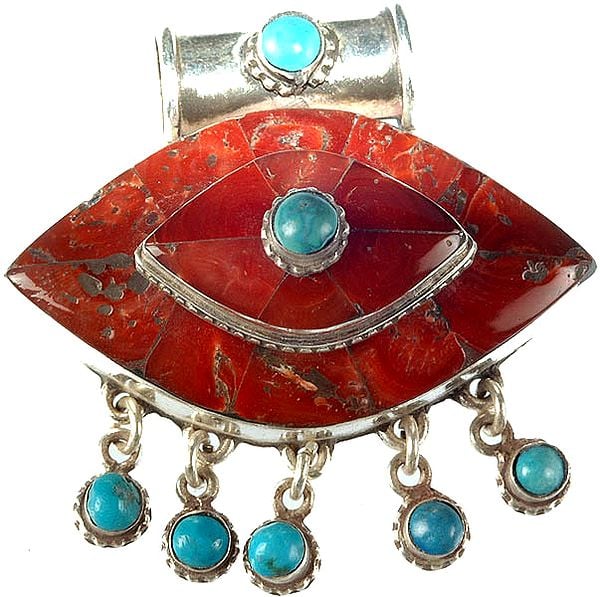 Nepalese Gau Box Inlay Pendant with Turquoise Charms