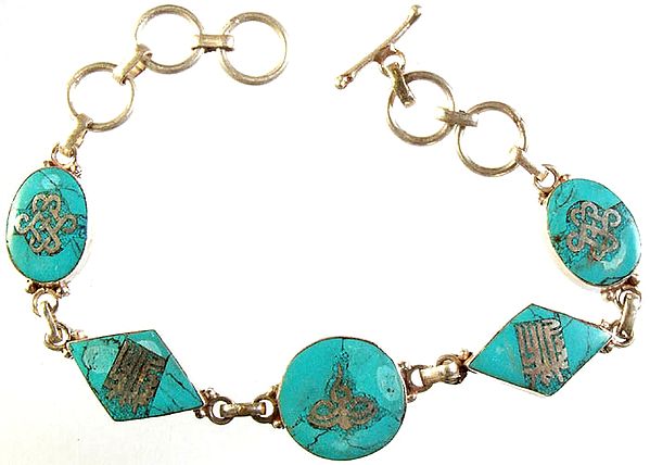 Nepalese Inlay Bracelet with Auspicious Symbols