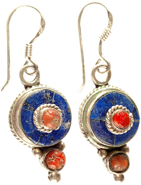 Nepalese Inlay Earrings with Coral
