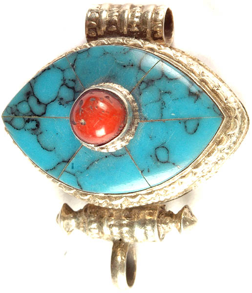 Nepalese Inlay Gau Box Pendant with Central Coral