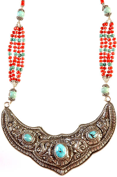 Nepalese Necklace with Turquoise and Coral