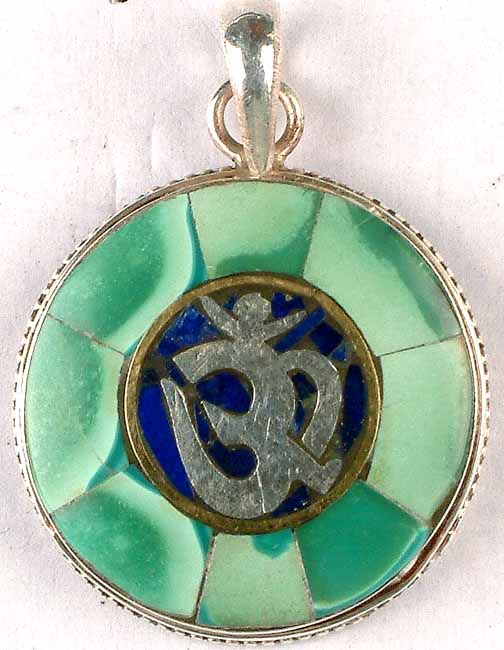 Nepalese Om (AUM) Pendant with Inlay Turquoise and Lapis Lazuli
