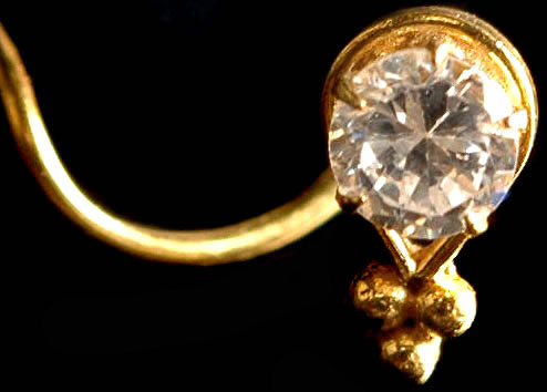 Nose Pin with Three Gold Grains and Cubic Zirconia