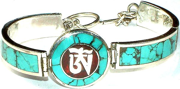 Om (AUM) Bracelet with Inlay Turquoise and Coral