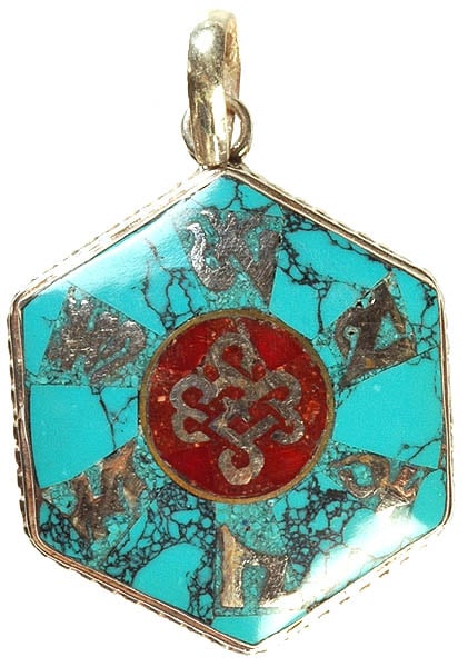 Om Mani Padme Hum Inlay Pendant with Central Endless Knot