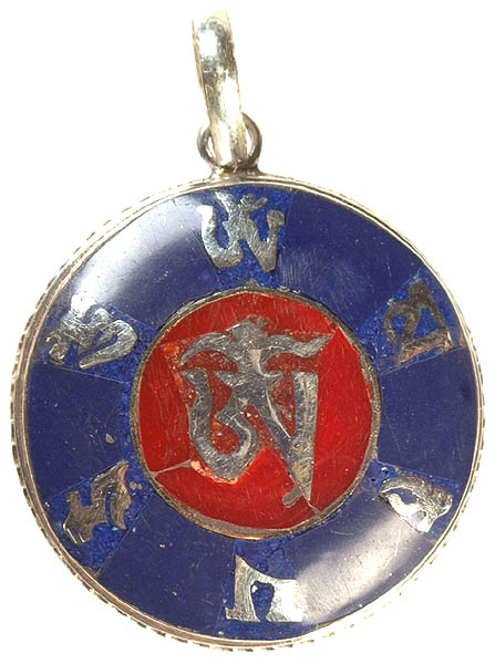 Om Mani Padme Hum Inlay Pendant with Central Tibetan Om (AUM)