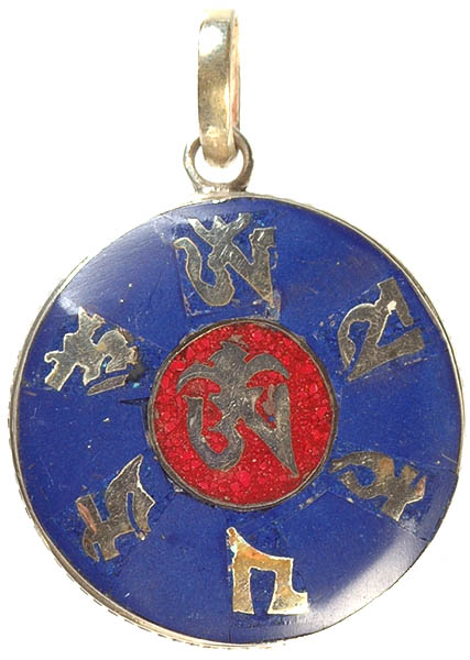 Om Mani Padme Hum Inlay Pendant with Central Tibetan Om (AUM)