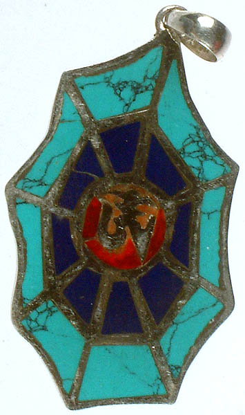 Om on Inlay Spider's Web Turquoise and Lapis Lazuli