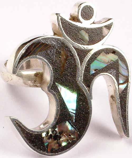 Om Ring with Abalone Shell Inlay