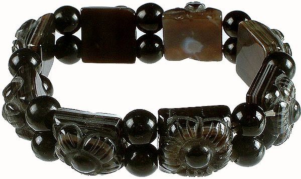Onyx Carved Beads Stretch Bracelet