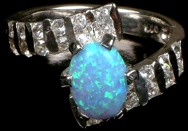 Opal Ring with Cubic Zirconia